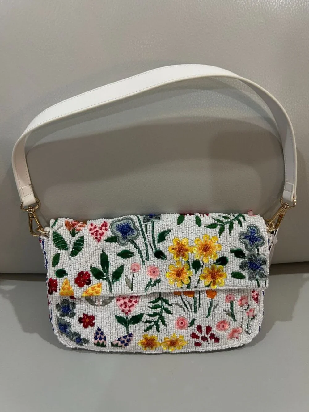 Beaded Spring Wildflower Bag Handcrafted in India Clutch or Shoulder Bag NWT